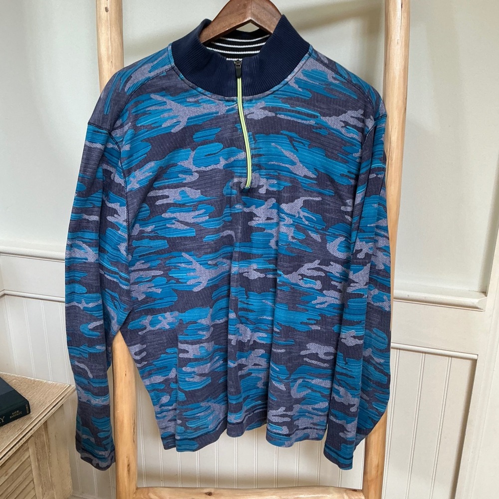 Robert Graham Mens 2XL Blue Camo Quarter Zip Pullover Cotton Classic Fit Sweater